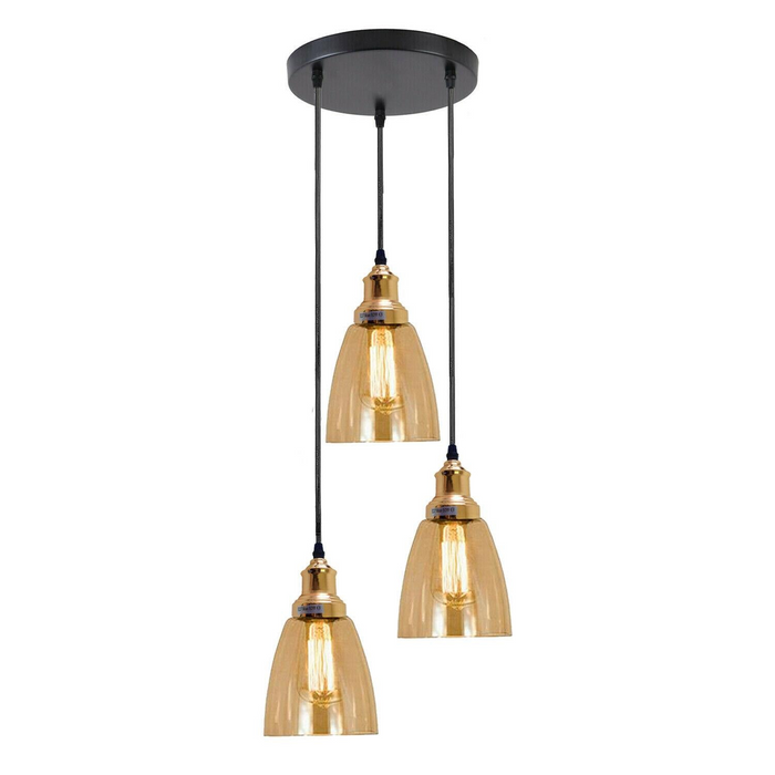 3 Outlet Industrial Retro Loft Glass Ceiling Lampshade Pendant Light