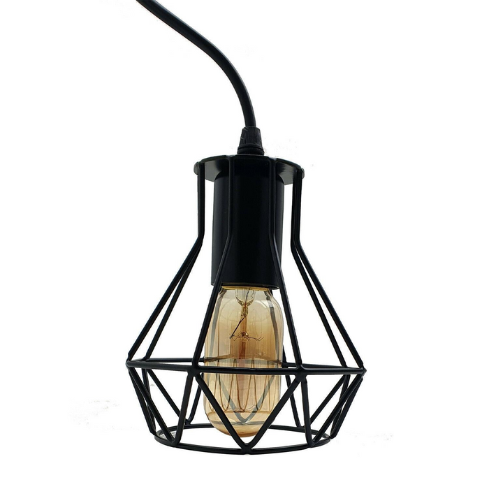 Industriële plafondhanglamp met metalen kooi, 3 koppen, UK