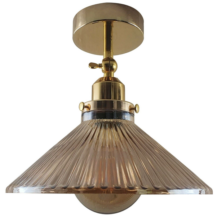 Vintage moderne plafondhanglamp inbouw amberkleurige glazen kap