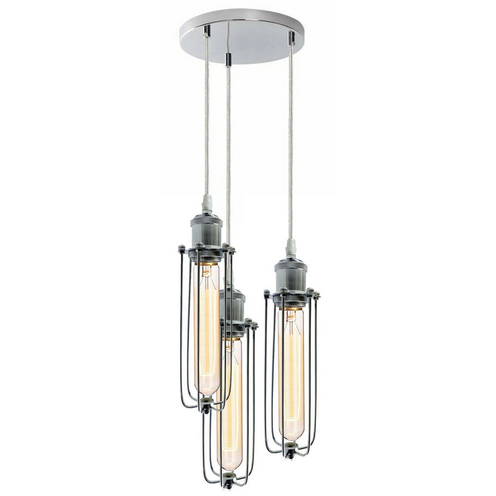 3 Way Cluster Hanging Ceiling Pendant Light E27 Chrome Light Fitting Lamp Kit