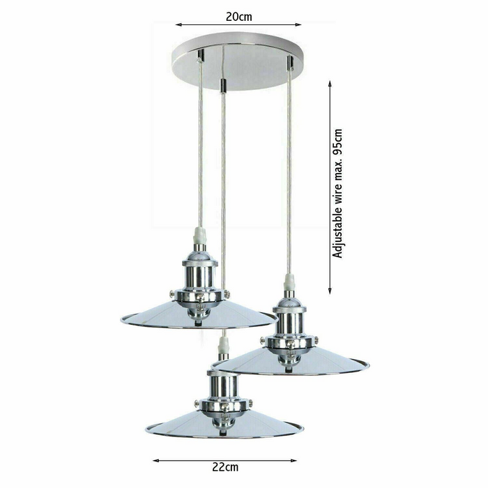 Retro 3-koppige hangende hanglamp chroom metaal platte lampenkap voor slaapkamer, keuken, studeerkamer, eetkamer