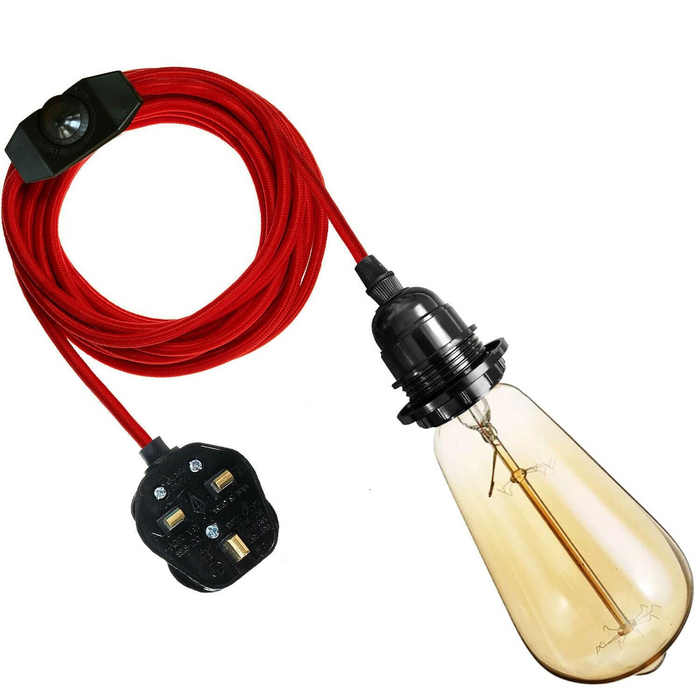 E27 2M Fabric Cable UK Plug in Pendant Lamp Light Set Fitting Vintage Bulb Holder Socket