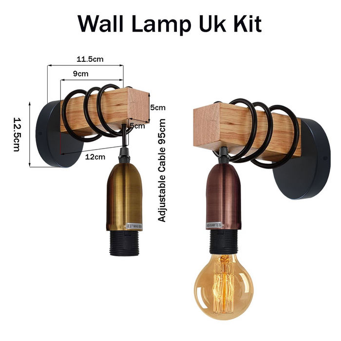 Vintage Industrial Retro Loft Modern Wood Wall Mount Lamp UK
