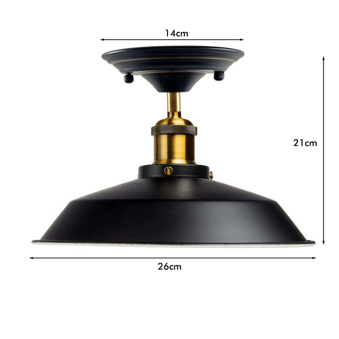 Industrial Vintage Flush Mount Ceiling Light Black Metal Bowl Lampshade Fixture Indoor Lighting