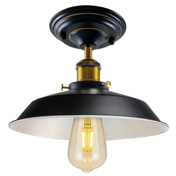 Industriële vintage inbouw plafondlamp zwart metalen kom lampenkap armatuur binnenverlichting