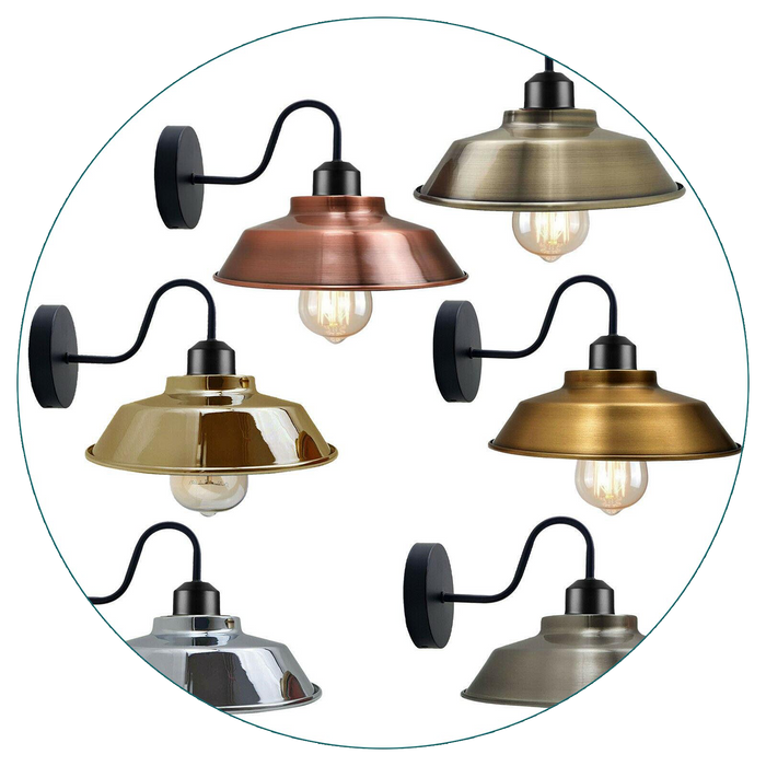 Retro industriële wandlampen fittingen E27 indoor blaker metalen komvorm schaduw voor kelder, slaapkamer, thuiskantoor