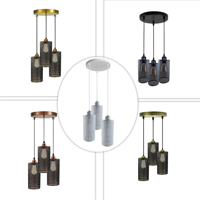 Ceiling Rose 3 Way Hanging Pendant Lamp Shade Light Fitting Lighting Kit UK