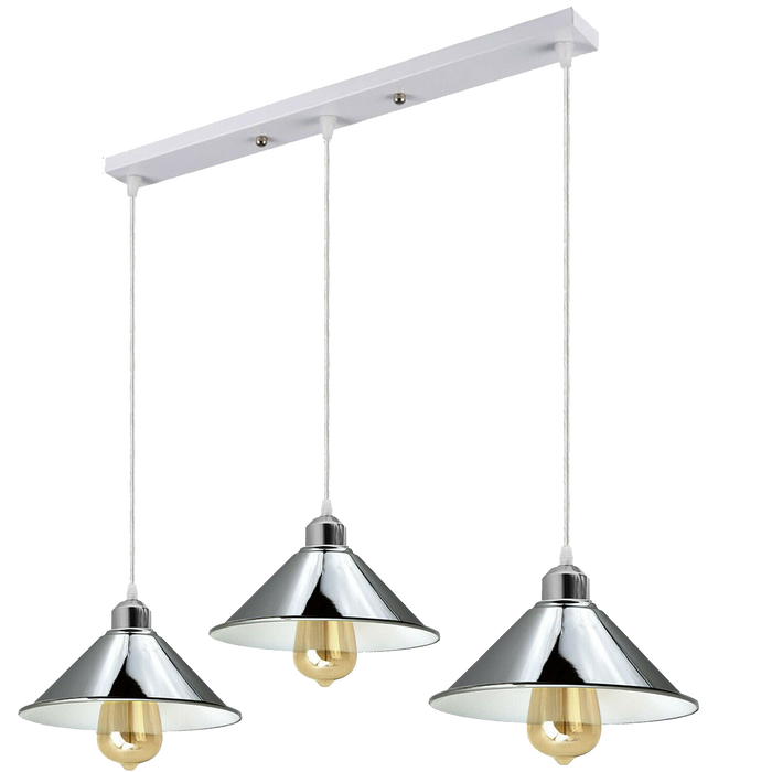 Modern Industrial Chrome 3 Way Ceiling Pendant Light Metal Cone Shape Shade Indoor Hanging Lighting For Bedroom, Dining Room, Living Room