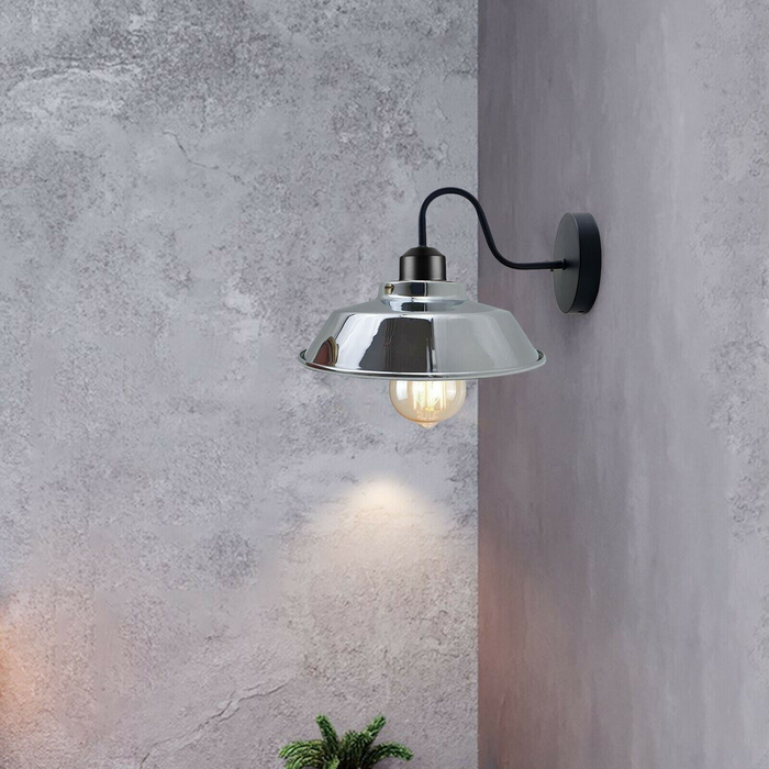 Retro Industrial Wall Lights Fittings E27 Indoor Sconce Metal Bowl Shape Shade For Basement, Bedroom, Home Office