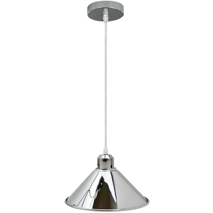 Modern Industrial Loft Chrome Ceiling Pendant Light Metal Cone Shape Shade Indoor Hanging Light Fitting For Basement, Bedroom, Conservatory