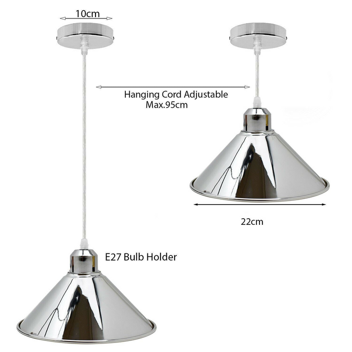 Moderne industriële loft chroom plafond hanglamp metalen kegelvorm schaduw binnen hangende armatuur voor kelder, slaapkamer, serre