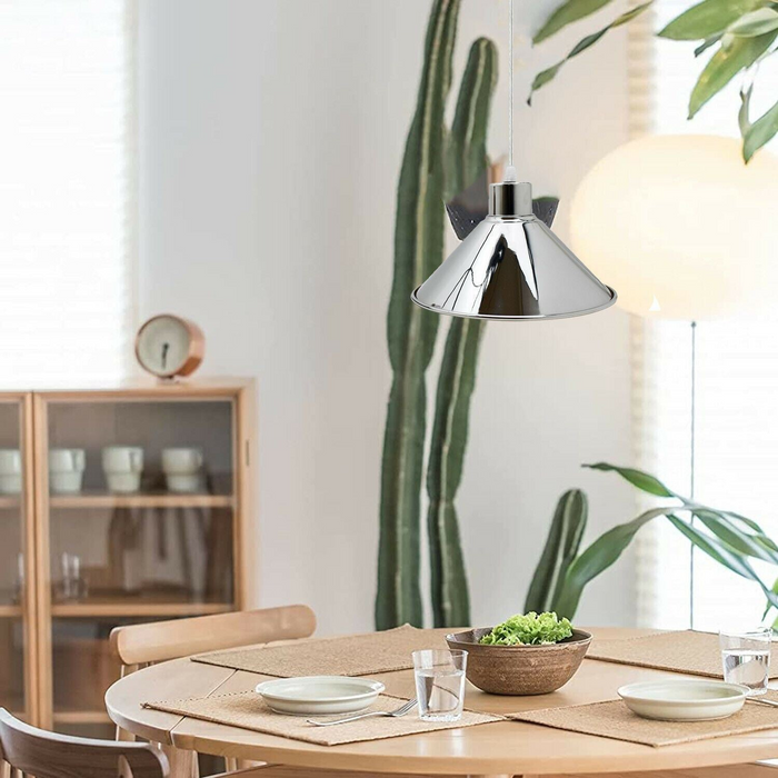 Moderne industriële loft chroom plafond hanglamp metalen kegelvorm schaduw binnen hangende armatuur voor kelder, slaapkamer, serre