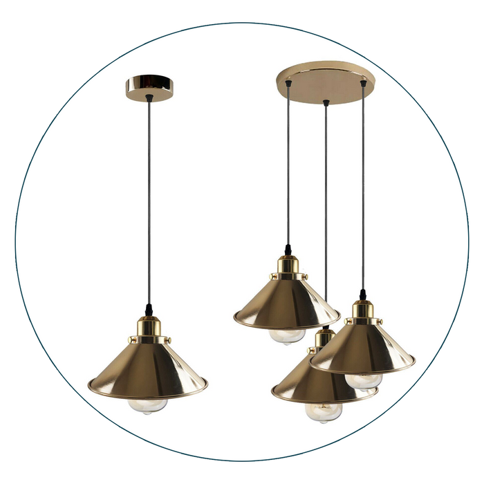 Modern Industrial French Gold Hanging Ceiling Pendant Light Metal Cone Shape Indoor Lighting For Bed Room, Kitchen, Living Room