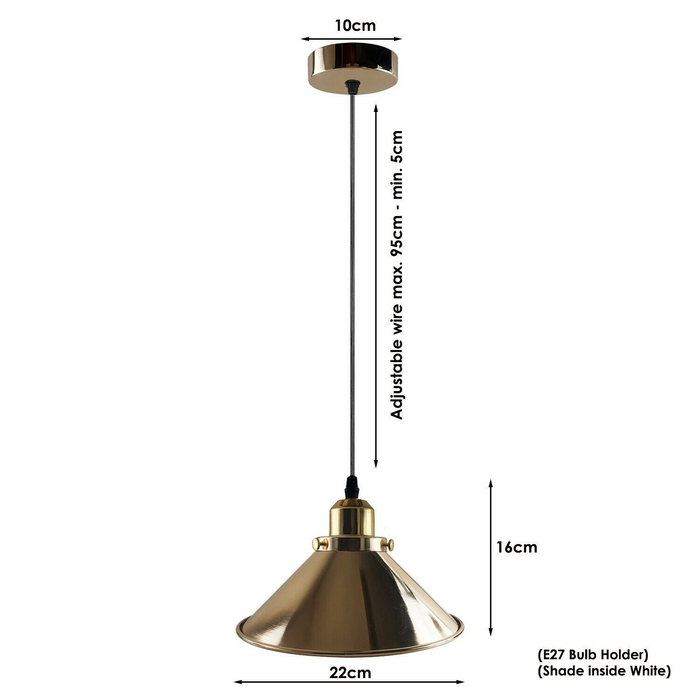 Modern Industrial French Gold Hanging Ceiling Pendant Light Metal Cone Shape Indoor Lighting For Bed Room, Kitchen, Living Room