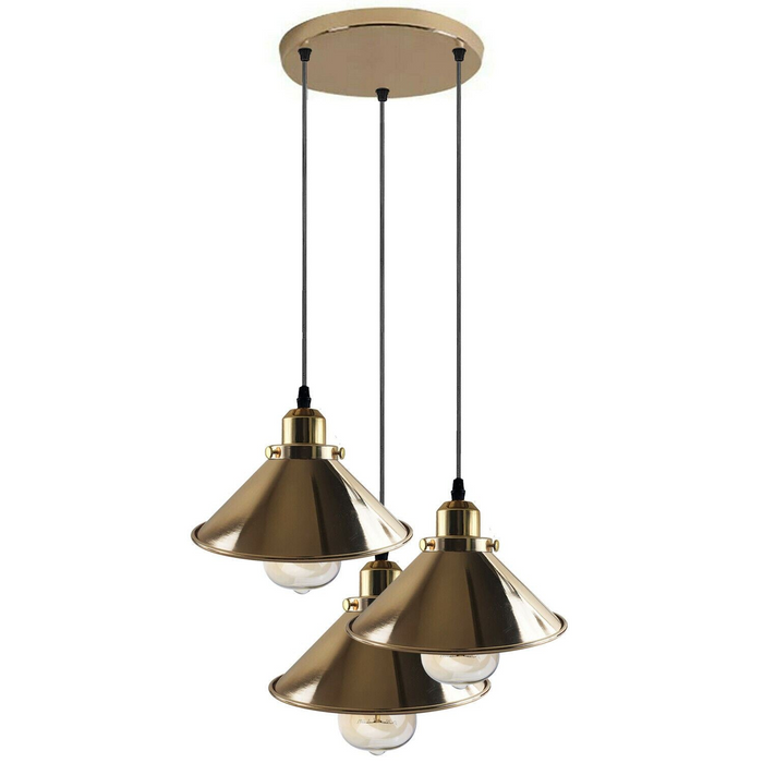 Modern Industrial French Gold Hanging Ceiling Pendant Light Metal Cone Shape Indoor Lighting For Bed Room, Kitchen, Living Room