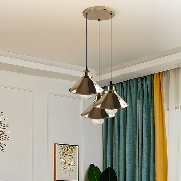 Modern Industrial French Gold Hanging Ceiling Pendant Light Metal Cone Shape Indoor Lighting For Bed Room, Kitchen, Living Room