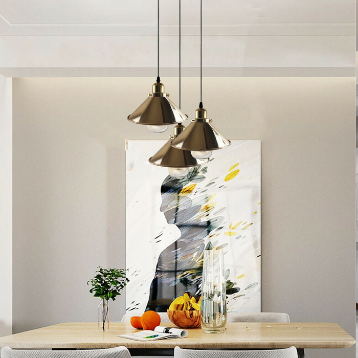 Modern Industrial French Gold Hanging Ceiling Pendant Light Metal Cone Shape Indoor Lighting For Bed Room, Kitchen, Living Room