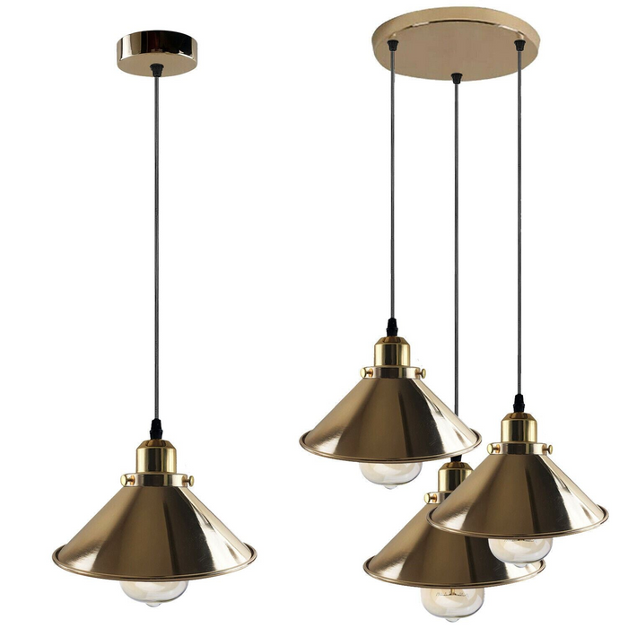 Modern Industrial French Gold Hanging Ceiling Pendant Light Metal Cone Shape Indoor Lighting For Bed Room, Kitchen, Living Room