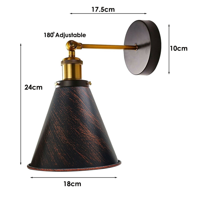 Vintage Industrial Wall Light Fitting Metal Cone Shape Shade Indoor