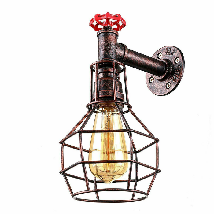 Rustic Red Modern Industrial Retro Vintage Style Pipe Cage Wall Light Wall Lamp Fixture