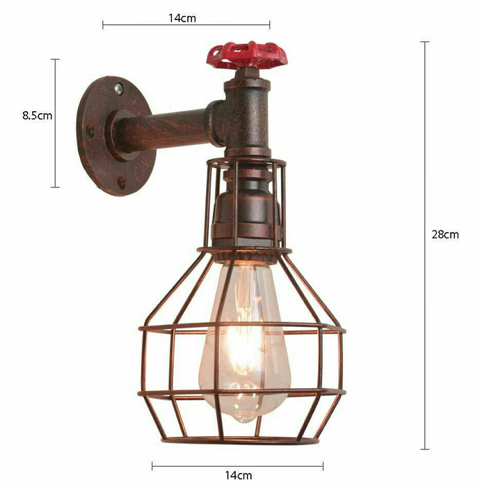 Rustic Red Modern Industrial Retro Vintage Style Pipe Cage Wall Light Wall Lamp Fixture