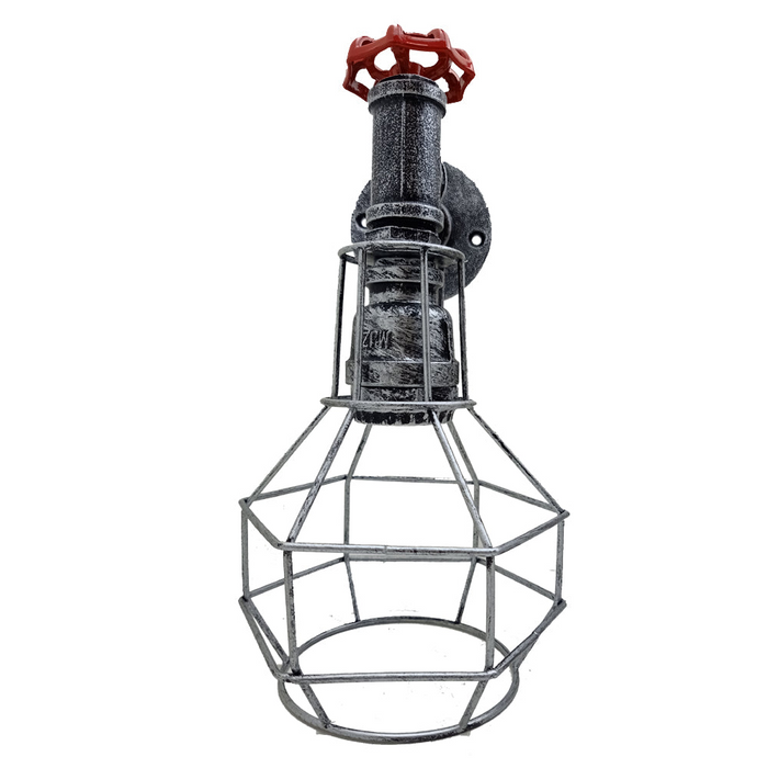 Brushed Silver Modern Industrial Retro Vintage Style Pipe Cage Wall Light Wall Lamp Fixture