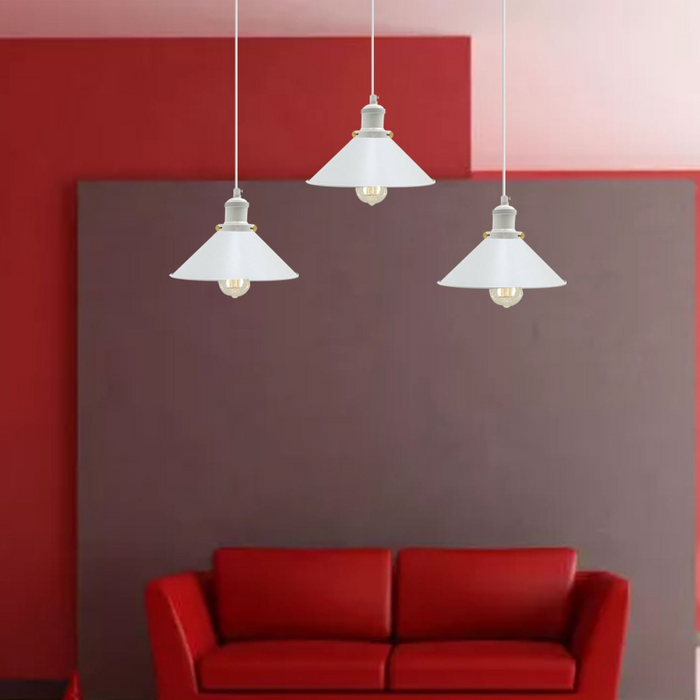 Vintage industriële witte 3-weg hangende hanglamp binnenplafondlamp metalen kegelvorm schaduw