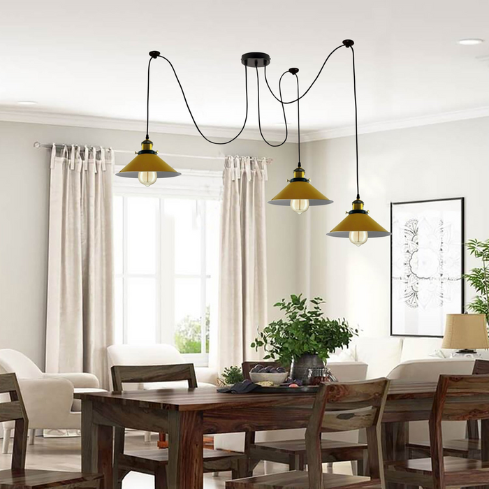 Modern large spider Braided Pendant lamp 3heads Clusters of Hanging Yellow Cone Shades Ceiling Lamp Lighting