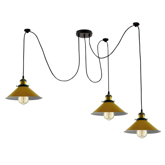 Moderne grote spin gevlochten hanglamp 3 koppen clusters van hangende gele kegelvormige tinten plafondlampverlichting