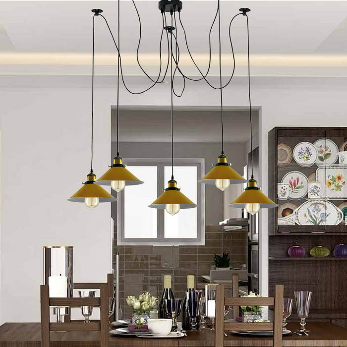 Modern large spider Braided Pendant lamp 5heads Clusters of Hanging Yellow Cone Shades Ceiling Lamp Lighting
