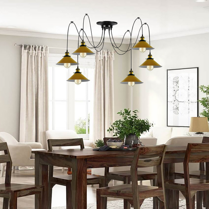 Modern large spider Braided Pendant lamp 6heads Clusters of Hanging Yellow Cone Shades Ceiling Lamp Lighting