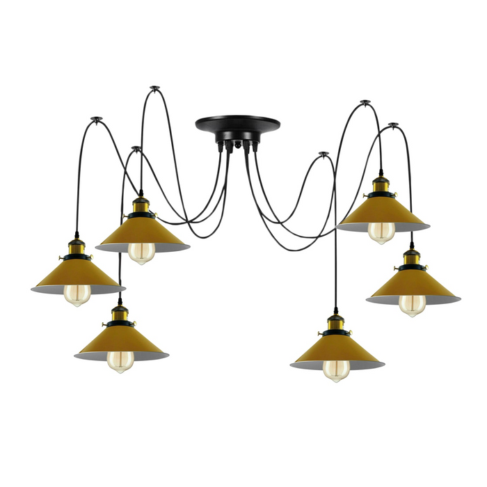 Moderne grote spin gevlochten hanglamp 6 koppen clusters van hangende gele kegelvormige tinten plafondlampverlichting