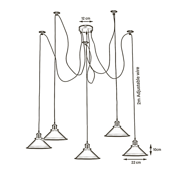 Moderne grote spin gevlochten hanglamp 5 koppen clusters van hangende gele kegelvormige tinten plafondlampverlichting