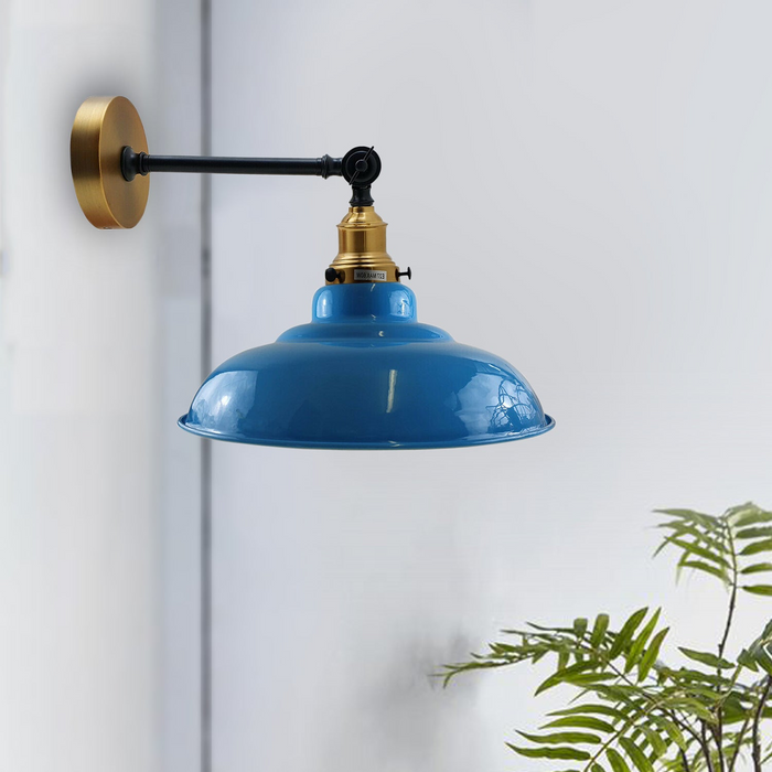 Lichtblauwe kap met verstelbare ronde zwenkarm, wandlamp in loftstijl, industriële wandkandelaar
