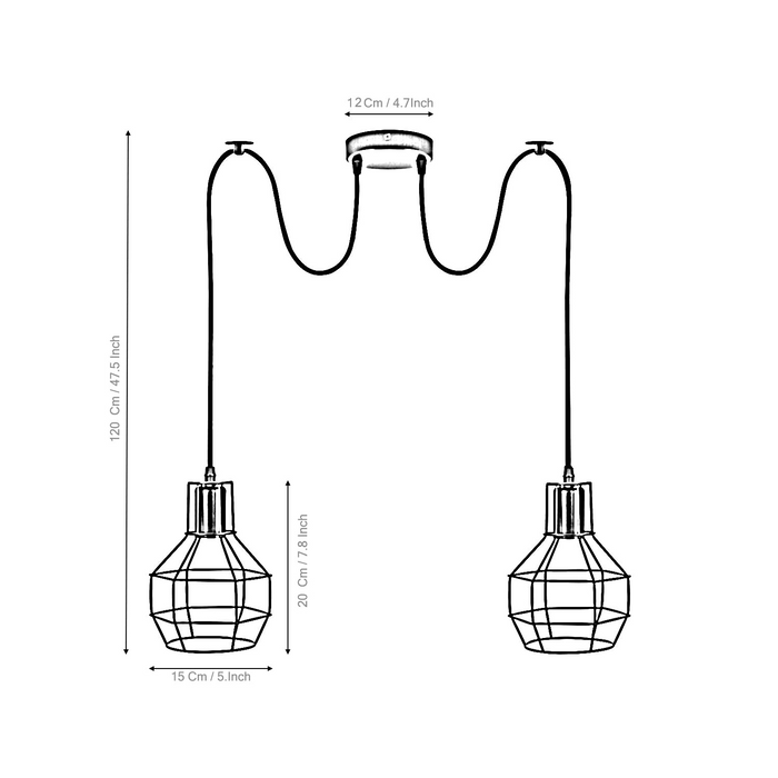 Geborsteld zilveren nestkooi retro industriële 2-weg binnenplafond hangende kroonluchter hangend licht metaal