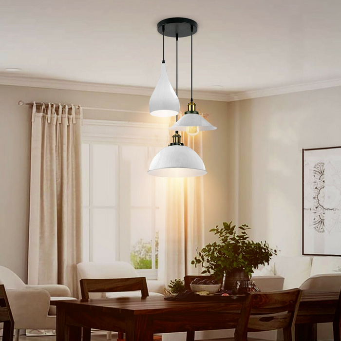 White Modern 3 Head Metal Hanging Light Shade Ceiling Pendant Light