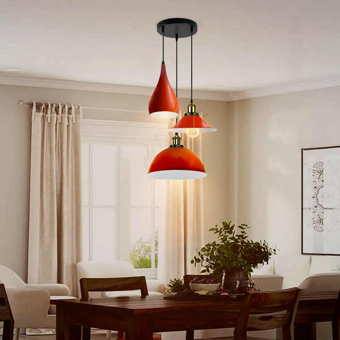 Orange Modern 3 Head Metal Hanging Light Shade Ceiling Pendant Light