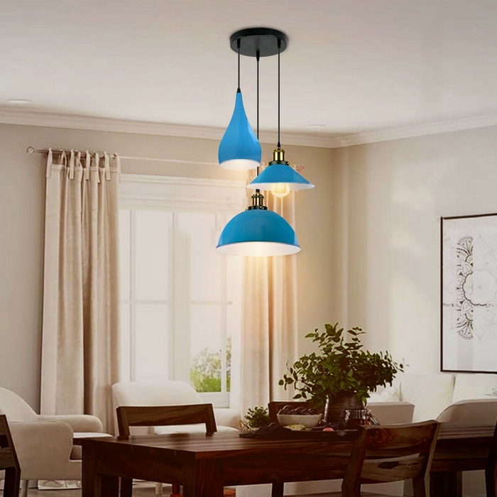 Blue Modern 3 Head Metal Hanging Light Shade Ceiling Pendant Light