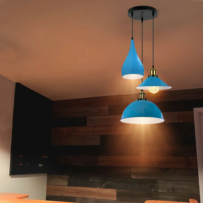 Blue Modern 3 Head Metal Hanging Light Shade Ceiling Pendant Light