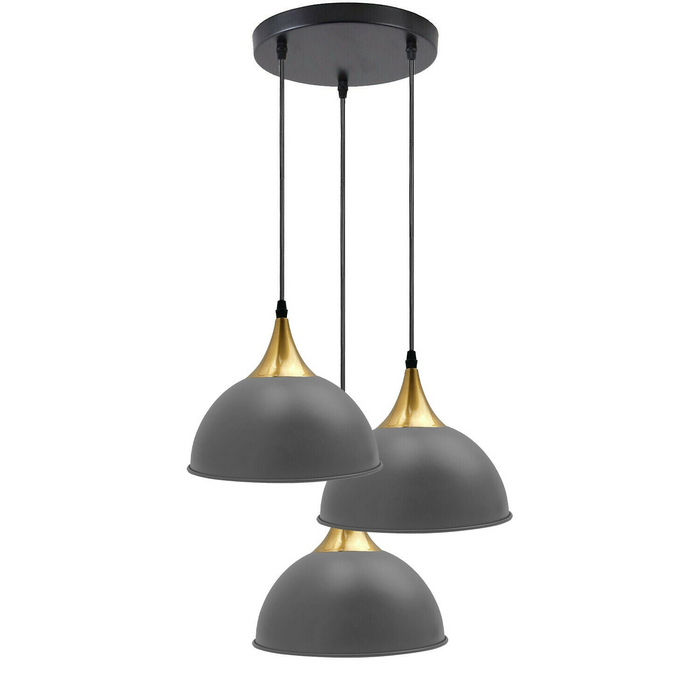 Grey 3 Way Vintage Industrial Metal Lampshade Modern Hanging Retro Ceiling Pendant Lights