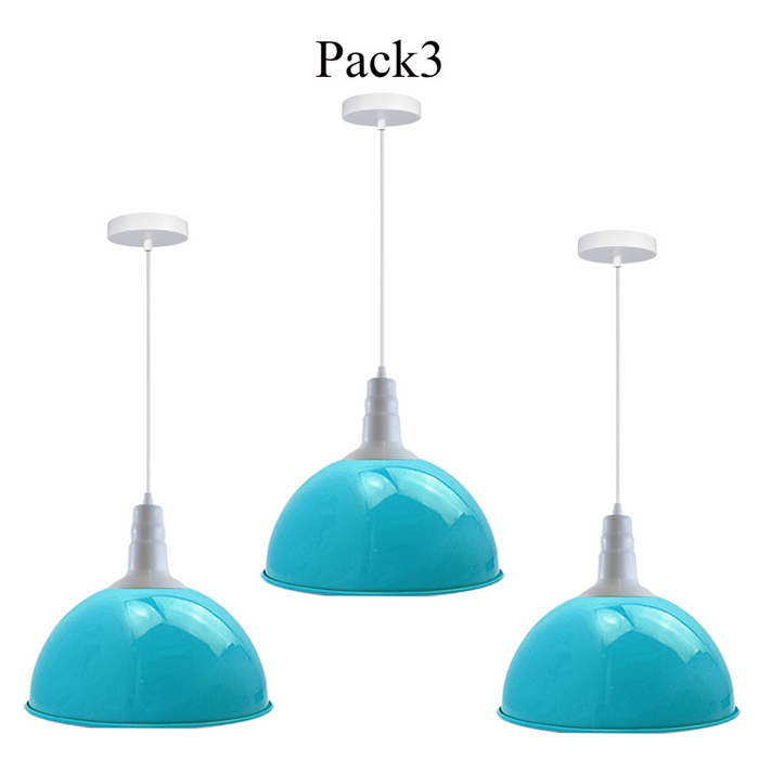 3 Pack Lampshade Vintage Industrial Metal Blue Ceiling Pendant Lights Shade