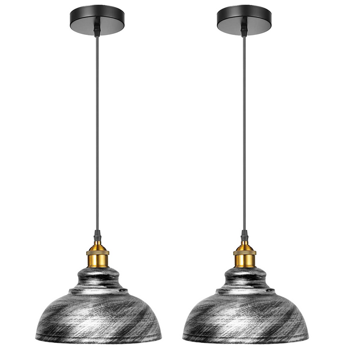 Set van 2 vintage industriële plafondhanglampen in retro loftstijl met metalen kap, zwarte lamp