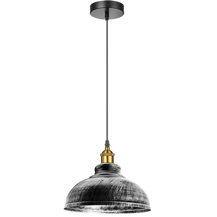 Set van 2 vintage industriële plafondhanglampen in retro loftstijl met metalen kap, zwarte lamp