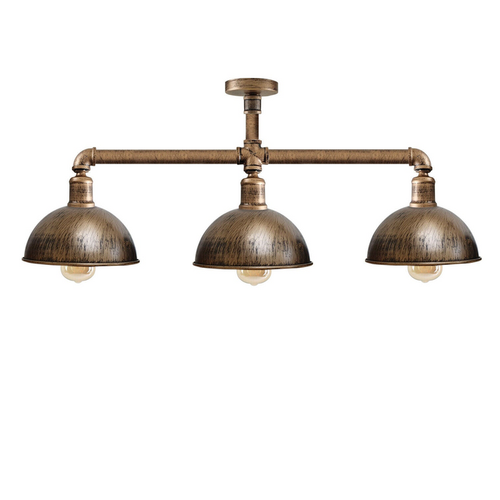 Industrial Retro Texas Style Pipe Lights Semi Flush Brushed copper Metal Ceiling Lamp Shade E27