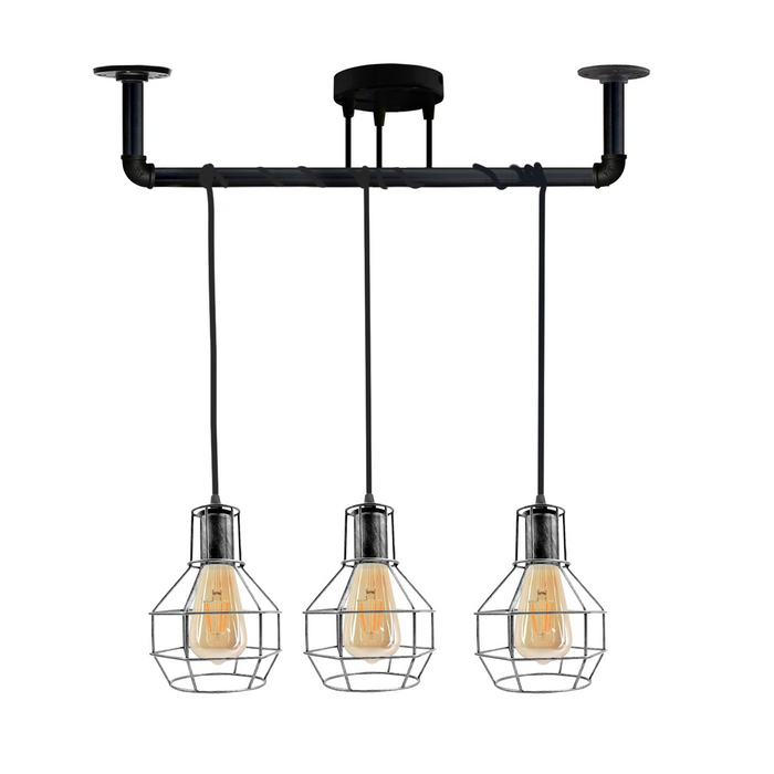 Industrial Style Ceiling Brushed Silver 3 Lights Modern Metal Pipe Retro Loft Pendant Lamp