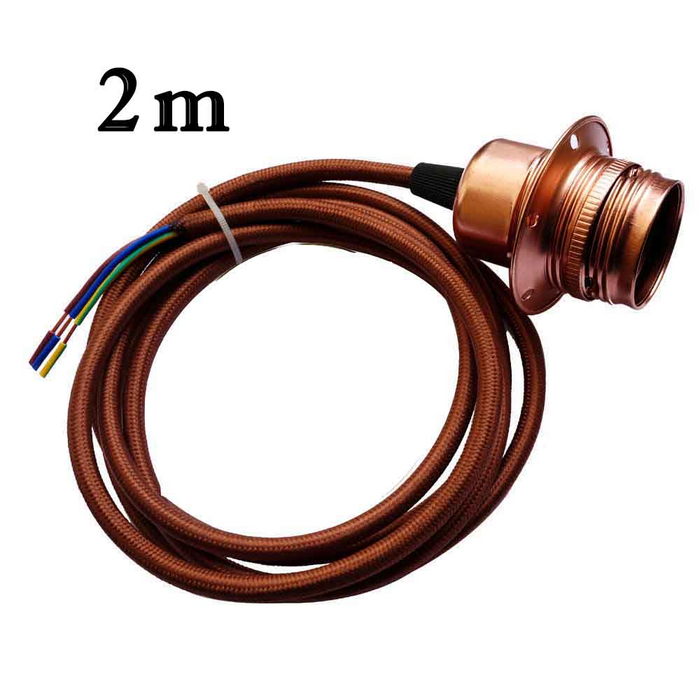 E27 Copper Colour Aluminum Holder Fabric 3 Core Round Brown Colour 2m Cable Pendant Set