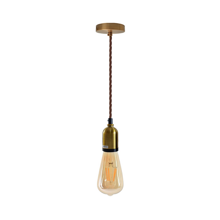 Moderne hanglamp stofdraad geel messing plafondrozet E27 hanglamp lamphouder