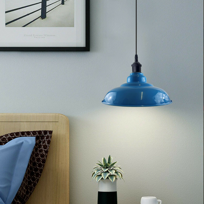 Industrial Vintage  32cm  Light Blue Pendant Retro Metal Lamp Shade E27 Uk Holder