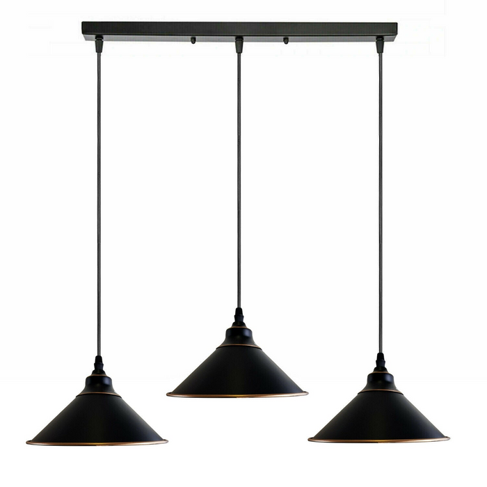 Industriële Vintage Ratio 3 kop Rechthoek Zwarte kegel Plafond Hanglampen E27 Houder Kroonluchter
