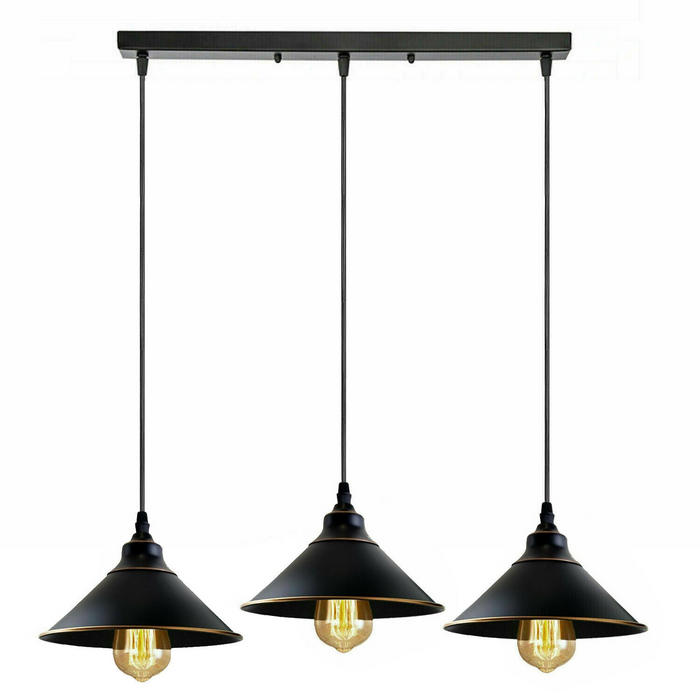 Industriële Vintage Ratio 3 kop Rechthoek Zwarte kegel Plafond Hanglampen E27 Houder Kroonluchter